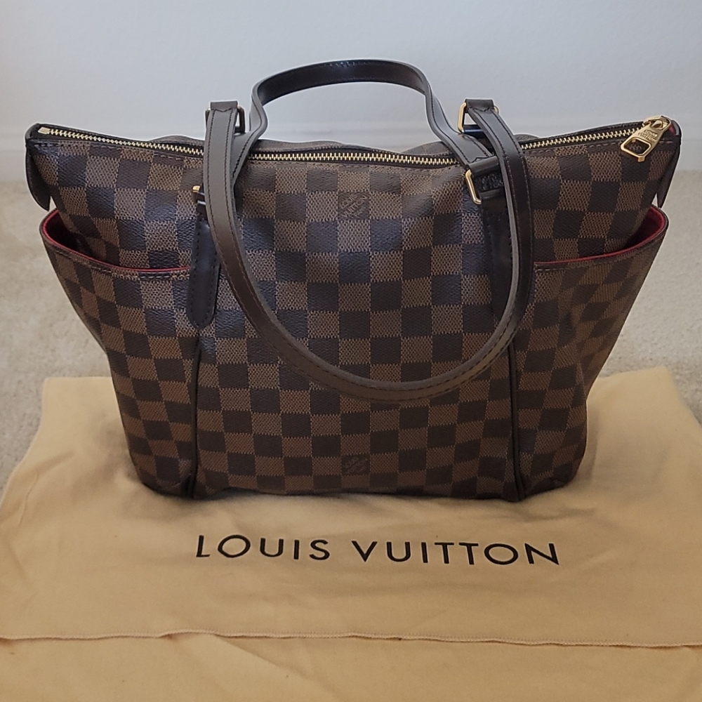 Louis Vuitton Damier Ebene Canvas Shoulder Bag with Red Interior Trim